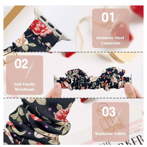 Apple Watch band. Scrunchie, flowery NWOT - Picture 4 of 4